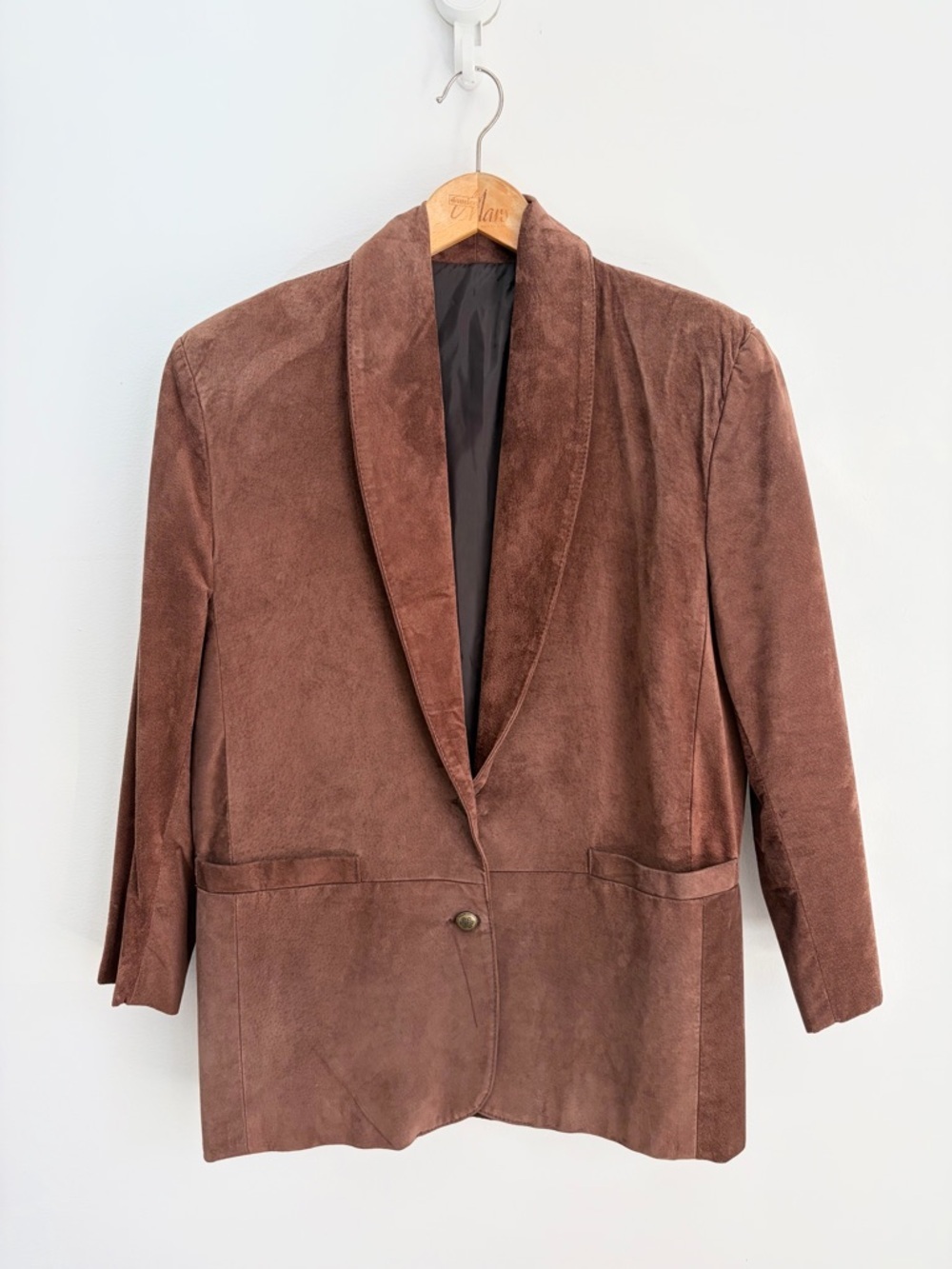 Vintage Suede Leather Jacket - Tailored Shawl Collar - 90s Minimalist - Size M